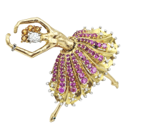 Platinum, Gold  Diamond & Gemset Dancing Ballerina French Brooch